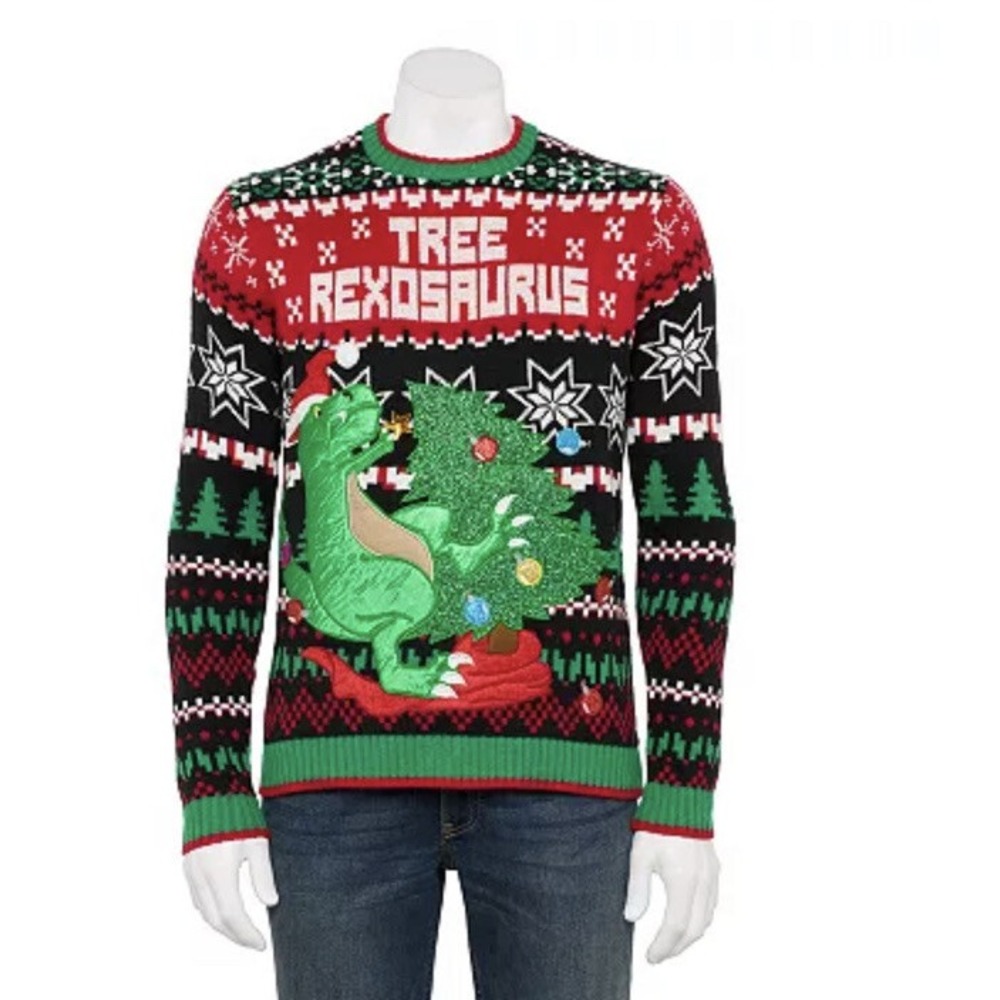Ugly‎ Christmas Sweater Tree Rexosaurus Dinosaur Holiday Party Men's Size L NWT